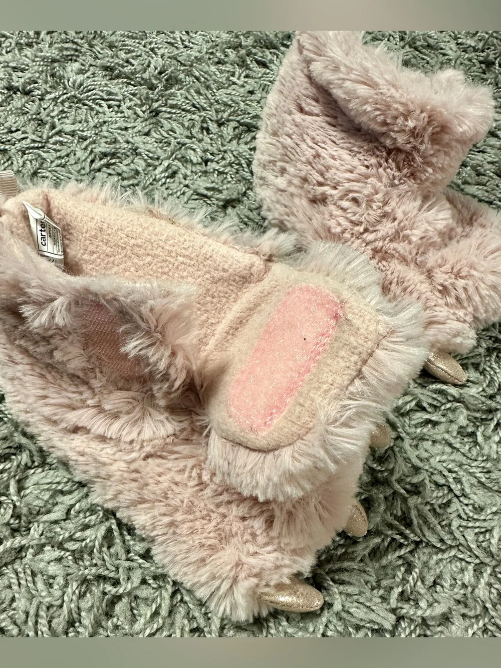 Carter's Pink Plush Claw Slippers for Kids